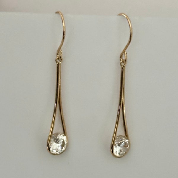 14K Yellow Gold CZ Drop Earrings