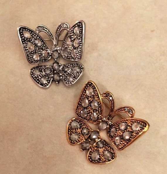 Rose And White Gold Butterfly Brooches