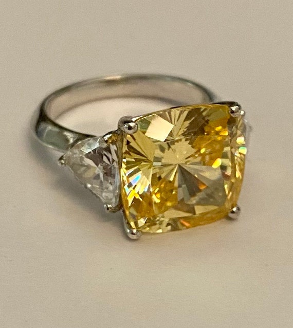 Magnificent Faux Canary Cushion Cut Engagement Rin