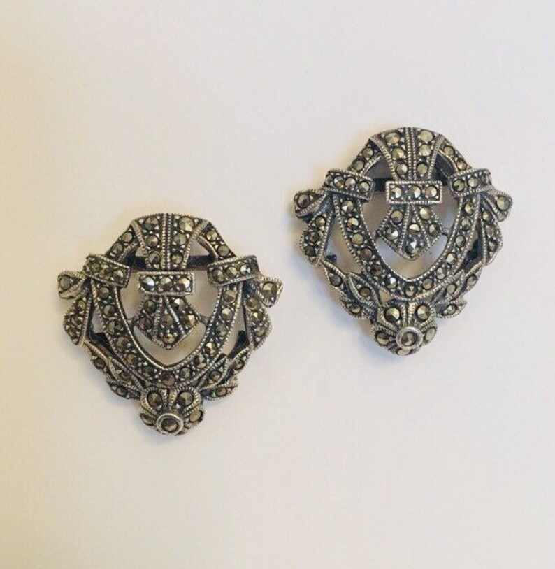 Vintage Marcasite Shield Earrings