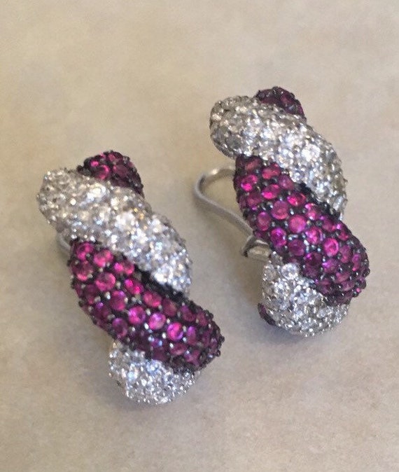 Faux Ruby Diamond Twist Earrings - image 1