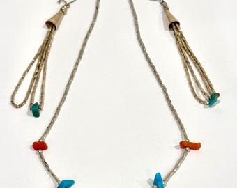 Vintage Navajo Liquid Silver Necklace and Earring Set