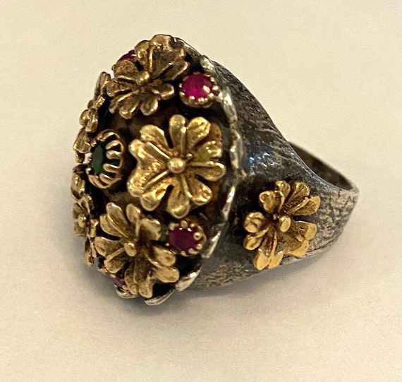 Two Tone Fabulous Flower Ring - image 1