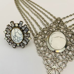 Stunning White Stone Bib Necklace and Ring
