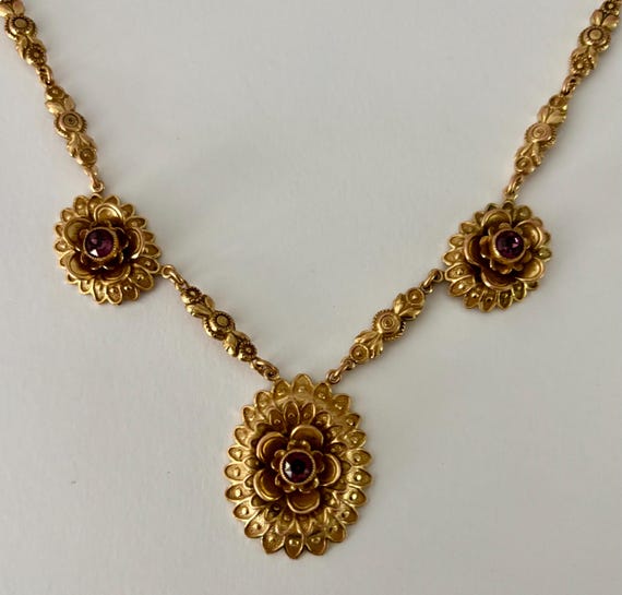 Art Nouveau Czech Amethyst Crystal Ornate Necklace