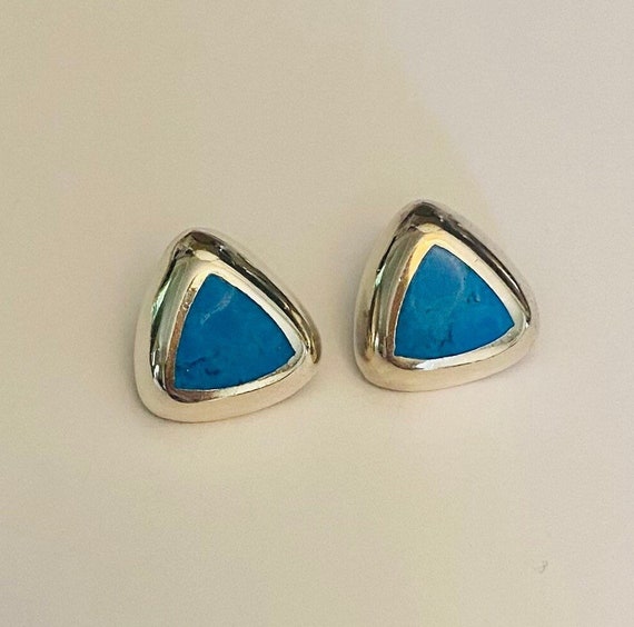 Striking Rounded Triangle Turquoise Sterling Earr… - image 4