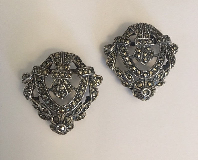 Vintage Marcasite Shield Earrings
