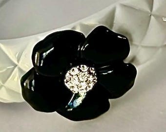 Quilted Camellia Black and White Bangle Bracelet