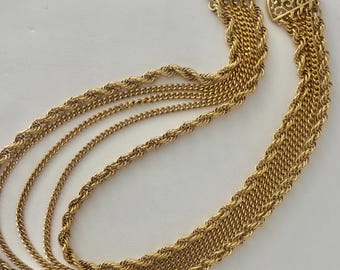 Monet Vtg 60s Multi Strand Bold Rope Gold Necklace Bib