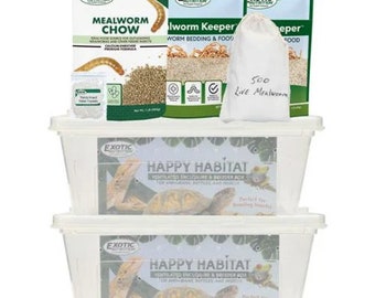Mealworm Breeder Kit - Raise Live Feeder Mealworms - Everything You Need - Feed Chickens, Reptiles, Amphibians, Hedgehogs, & More Small Pets