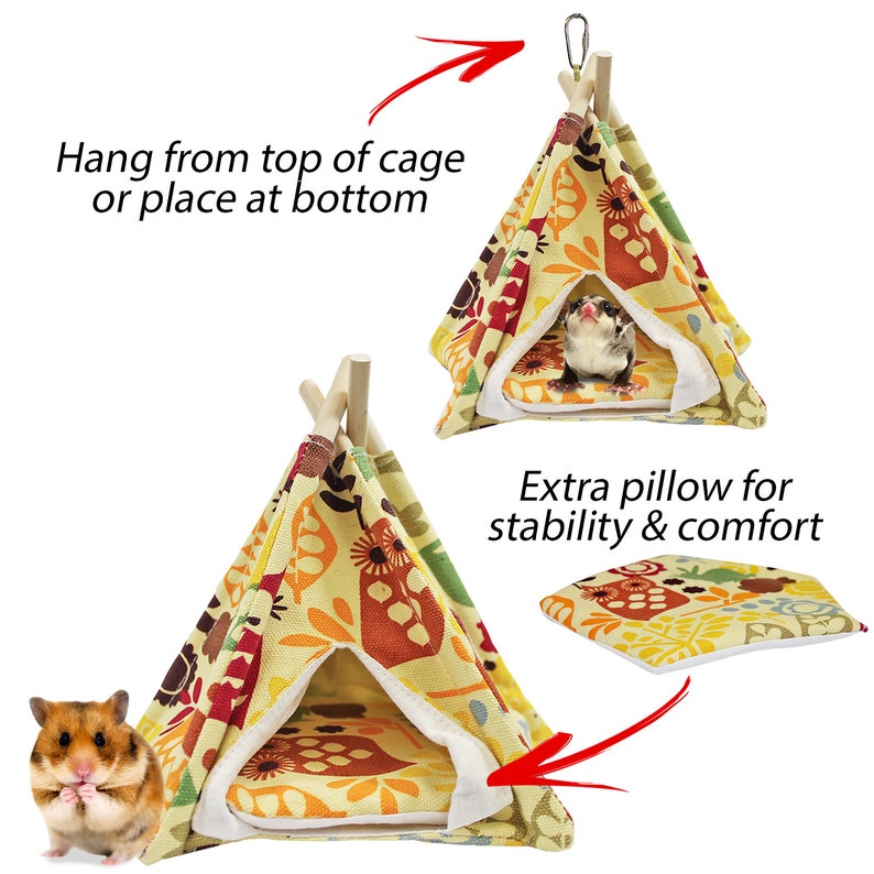 Marmosets Birds Hamsters Flying Squirrels Gerbils Teepee Tent Degus Sugar Gliders Mice Fun /& Unique Cage Accessory