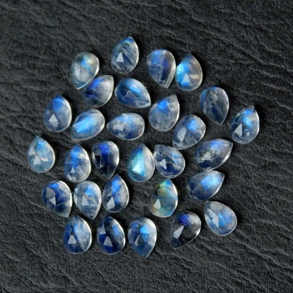 5 Pc Faceted Rainbow Moonstone Gemstone, AAA+++ Quality Blue Flashy Rose Cut Moonstone, Pear Shape Rose Cut, Size 13*18mm, Calibrated Size
