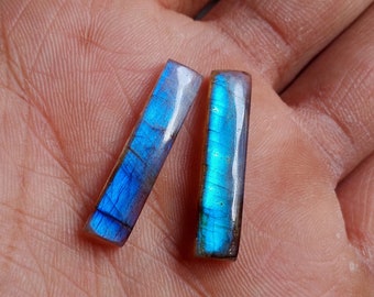 1 Matching Pair Labradorite Cabochon, AAA Quality Labradorite, Sky Blue Flashy Rectangle Shape Gemstone, Size 30*6mm, Earring Gemstone