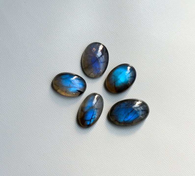 90Cts Wholesale Lot Beautiful 5Pcs Natural Blue Labradorite Cabochon Lot AAA Quality Oval Shape Full Blue Flashy Labradorite Gemstone
