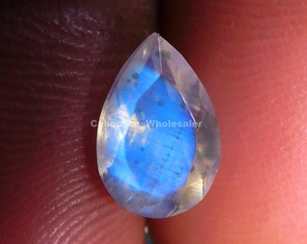 Rainbow Moonstone Faceted Gemstone, AAA+++ Quality Blue Flashy Cut Moonstone, Pear Shape Gemstone, Calibrated Size 9*6*4 MM 1 Carat