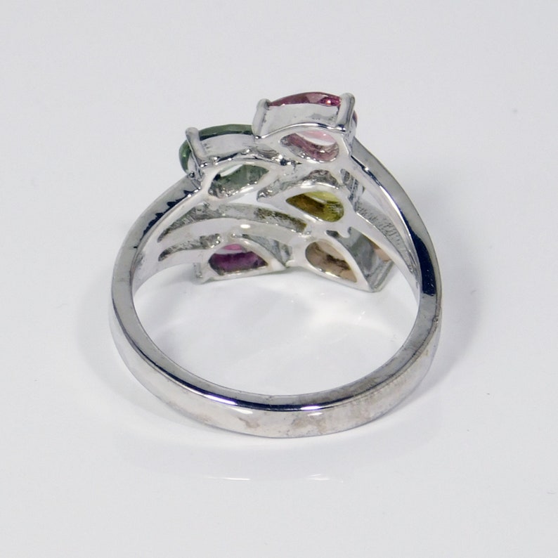 Anniversary Ring 925 Sterling Silver Ring Wedding Ring Tourmaline Ring Pear Tourmaline Cut Gemstone Ring Multi Color Tourmaline Ring