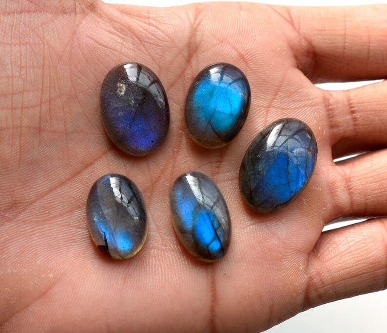 90Cts Wholesale Lot Beautiful 5Pcs Natural Blue Labradorite Cabochon Lot AAA Quality Oval Shape Full Blue Flashy Labradorite Gemstone