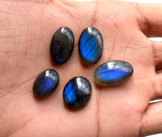 90Cts Wholesale Lot Beautiful 5Pcs Natural Blue Labradorite Cabochon Lot AAA Quality Oval Shape Full Blue Flashy Labradorite Gemstone