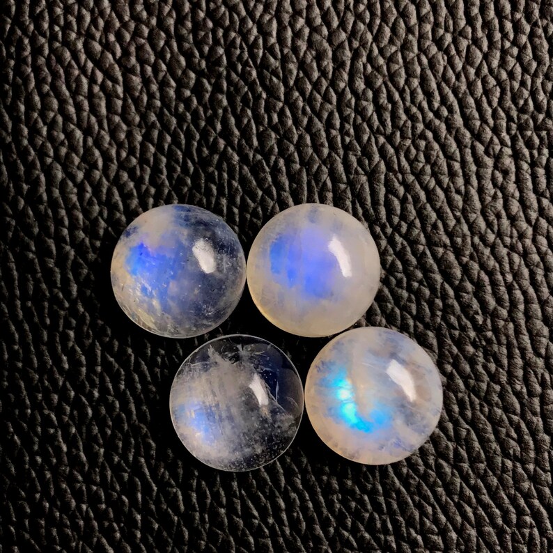 Rainbow Moonstone Gemstone Blue Flashy Rainbow Hand Polished Smooth Loose Gemstone 3 Pcs Natural White Rainbow Cabochon AAA+ Quality