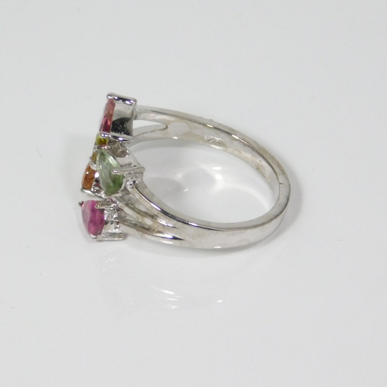 Anniversary Ring 925 Sterling Silver Ring Wedding Ring Tourmaline Ring Pear Tourmaline Cut Gemstone Ring Multi Color Tourmaline Ring