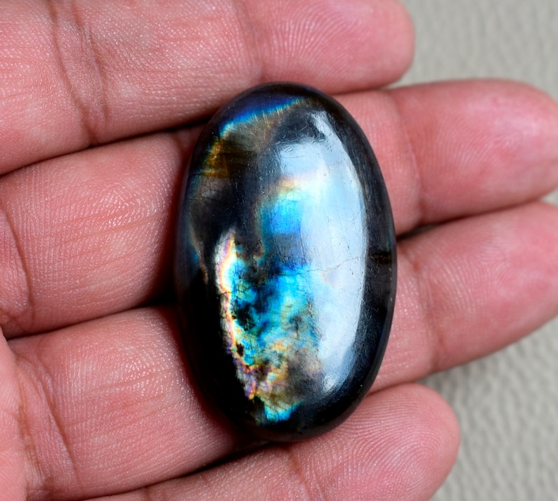 70Cts Natural Labradorite Cabochon Multi Flashy Oval Shape Labradorite Loose Gemstone Big Size 41*26*7mm Designer Labradorite Gemstone