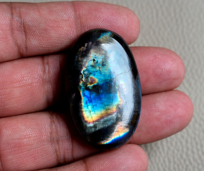70Cts Natural Labradorite Cabochon Multi Flashy Oval Shape Labradorite Loose Gemstone Big Size 41*26*7mm Designer Labradorite Gemstone