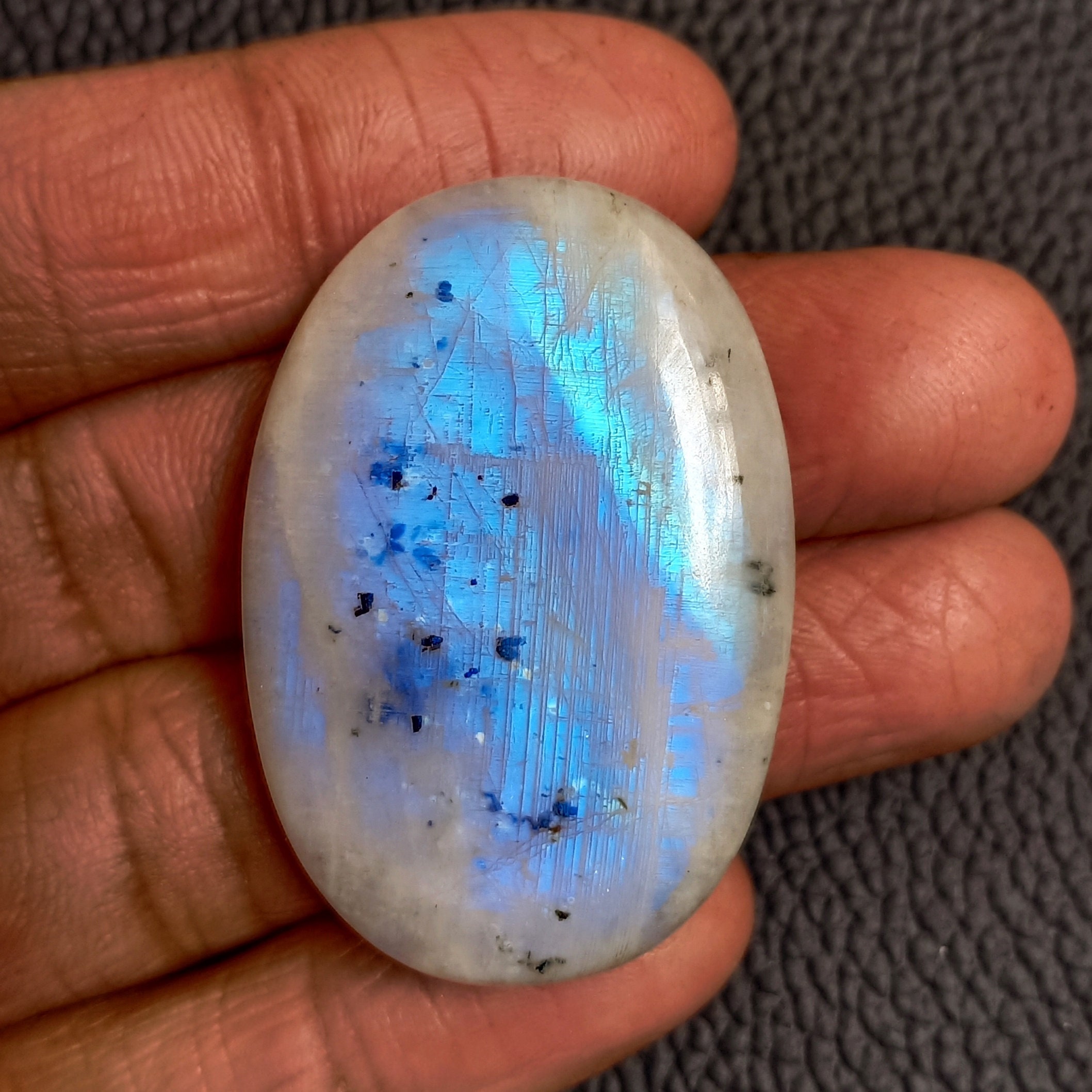 Rainbow Moonstone With Black Tourmaline Cabochon Natural Blue Etsy