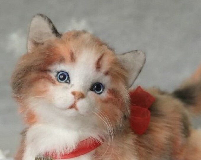 Soft Toy Tricolor Kitten Cat Made of Fur and Wool Realistic Etsy