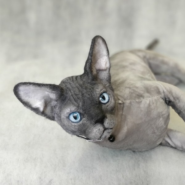 FOR SALE! Sphynx cat black, realistic posing art doll