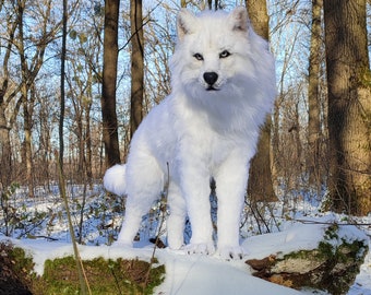 White wolf Author's realistic interior doll Soft sculpture of real size