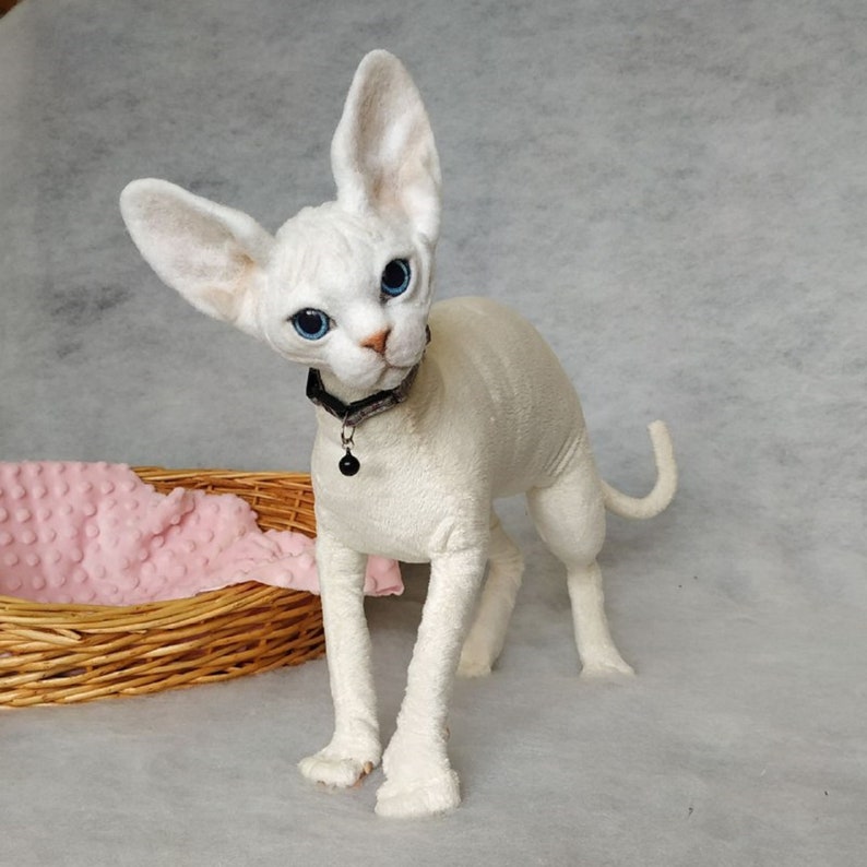 Cat Sphinx White Plush Toy Realistic Unique Movable Action | Etsy