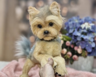 手作りのポーズ可能なヨークシャーテリアの子犬のぬいぐるみ：カスタム