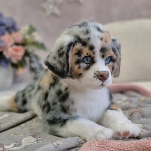 Milo – Realistic Australian Shepherd Puppy • Poseable Art Doll • OOAK Handmade Dog