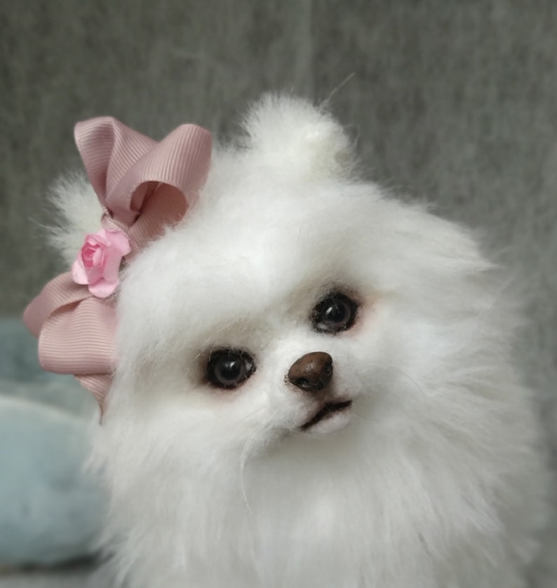 White Little Dog Plush Toy Pomeranian Spitz Realistic Toy Etsy
