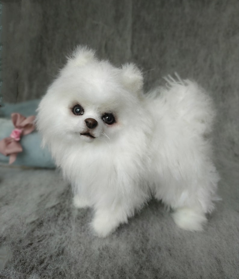 White Little Dog Plush Toy Pomeranian Spitz Realistic Toy Etsy