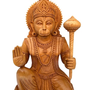 Wooden Hanuman Statue 8&quot; Handmade Monkey God of Friendship home Décor Sculpture