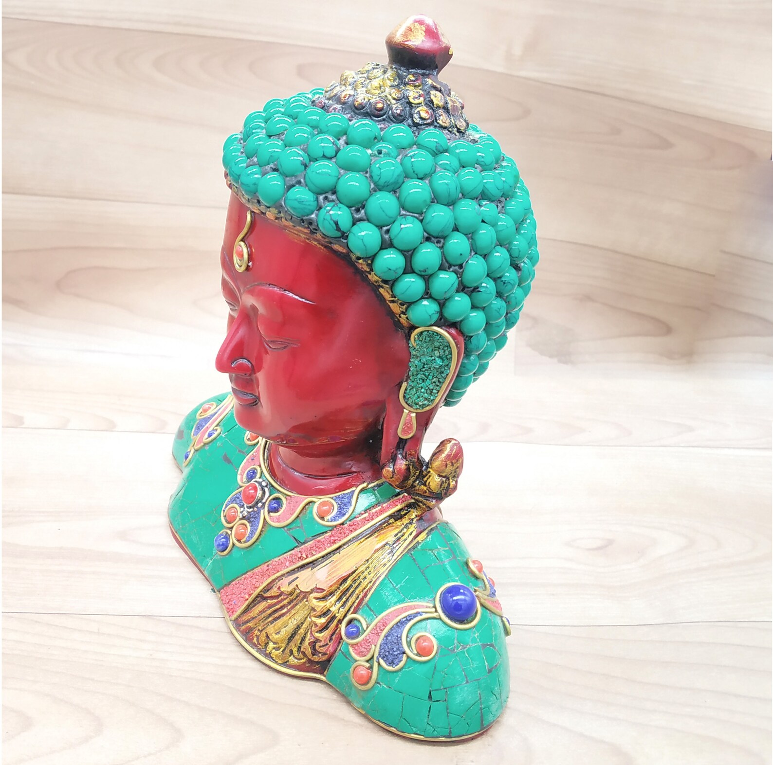 Buddha Head With Malachite Stone Work Statue Feng Shui Tibetan Etsy