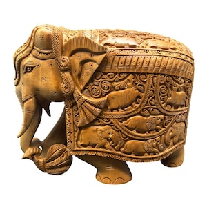 Wooden Elephant Statue 8&quot; Handmade carving natural color home décor  Sculpture