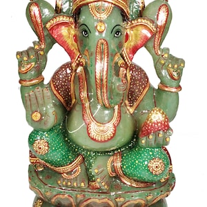 Jade Stone Ganesha statue 12&quot; Aventurine Gemstone handmade painting Home décor