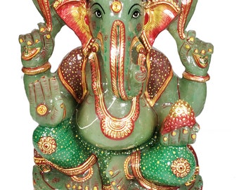 Jade Stone Ganesha statuetka 12" Aventurine Gemstone ręcznie malowany wystrój domu