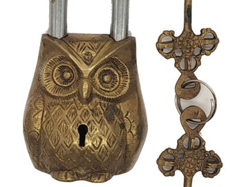 Brass Key Lock Owl Shape Handmade Padlock with 2 Keys antique Lock Gift