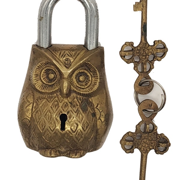Brass Key Lock Owl Shape Handmade Padlock with 2 Keys antique Lock Gift