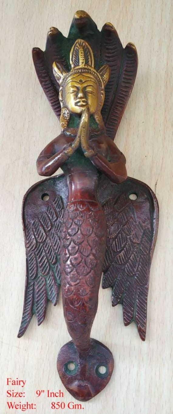 Brass Snake Lady Door Handle, Vintage Worship Shape Knocker