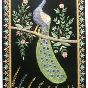 Rugs Jewel Carpet Wall Hanging Peacock 2&#39; X 3&#39; Hand Embroidery Zardozi Gift