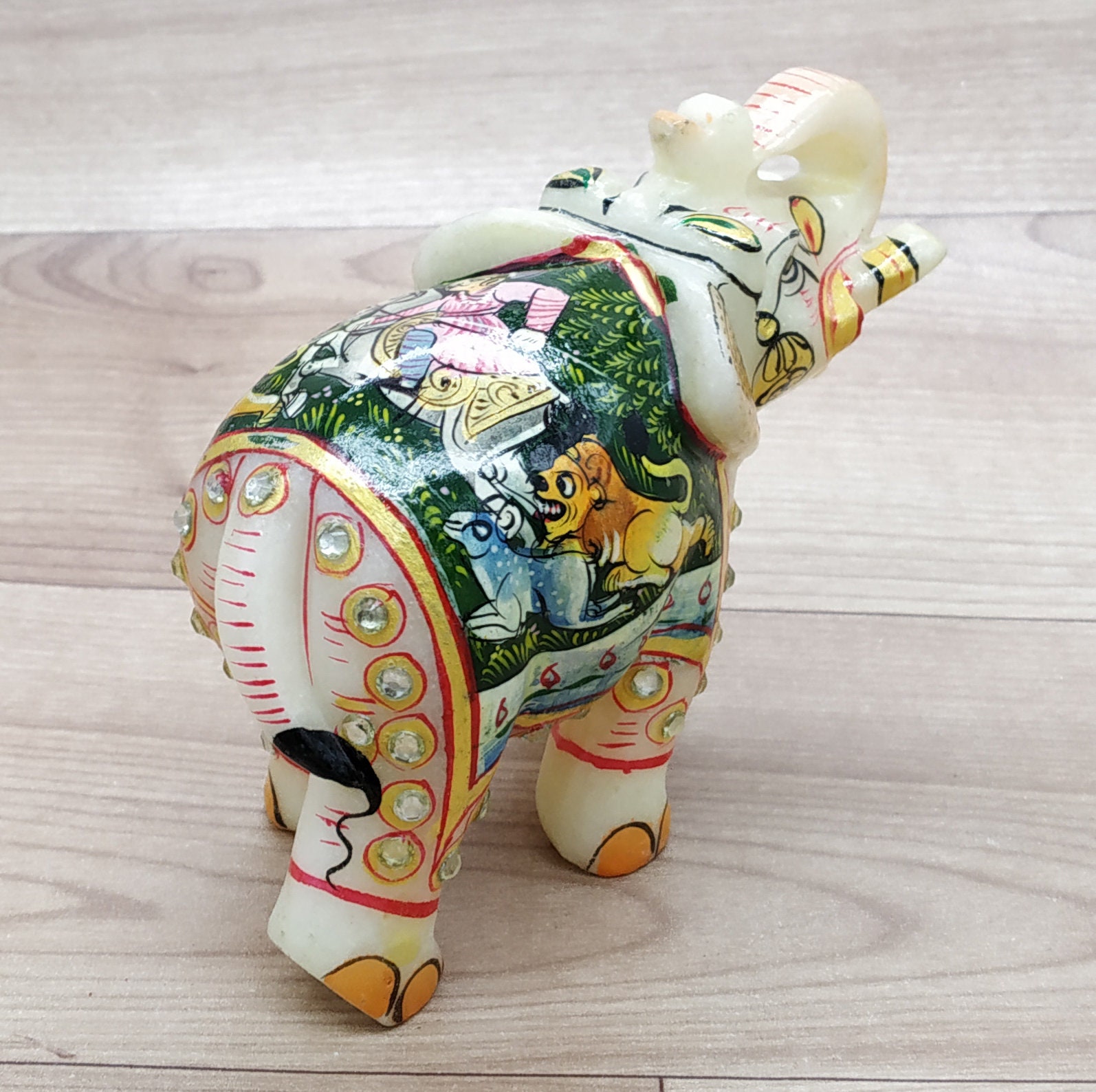 Marble Elephant Statue Trunk up Hand Painted Home Decor Etsy