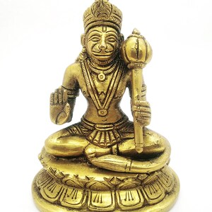 Hanuman Brass Statue 5&quot; Bajranbali Hindu god Idol Home Office Temple Décor Gift