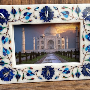 Marble Stone 8&quot;x6&quot; Photo Frame Gemstone Inlay Floral Art home décor Wedding Gift