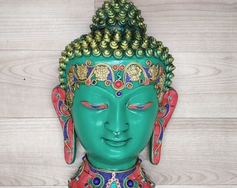Buddha Mask 12" Wall hanging Sculpture Painting & Stone Work mask Religious