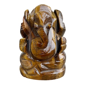 Ganesha Statue 6 cm Hindu Elephant God Handmade Sitting Tiger eye Gemstone home Décor