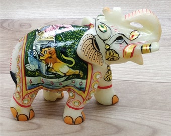Estatua elefante de mármol tronco arriba pintado a mano casa decoración escultura